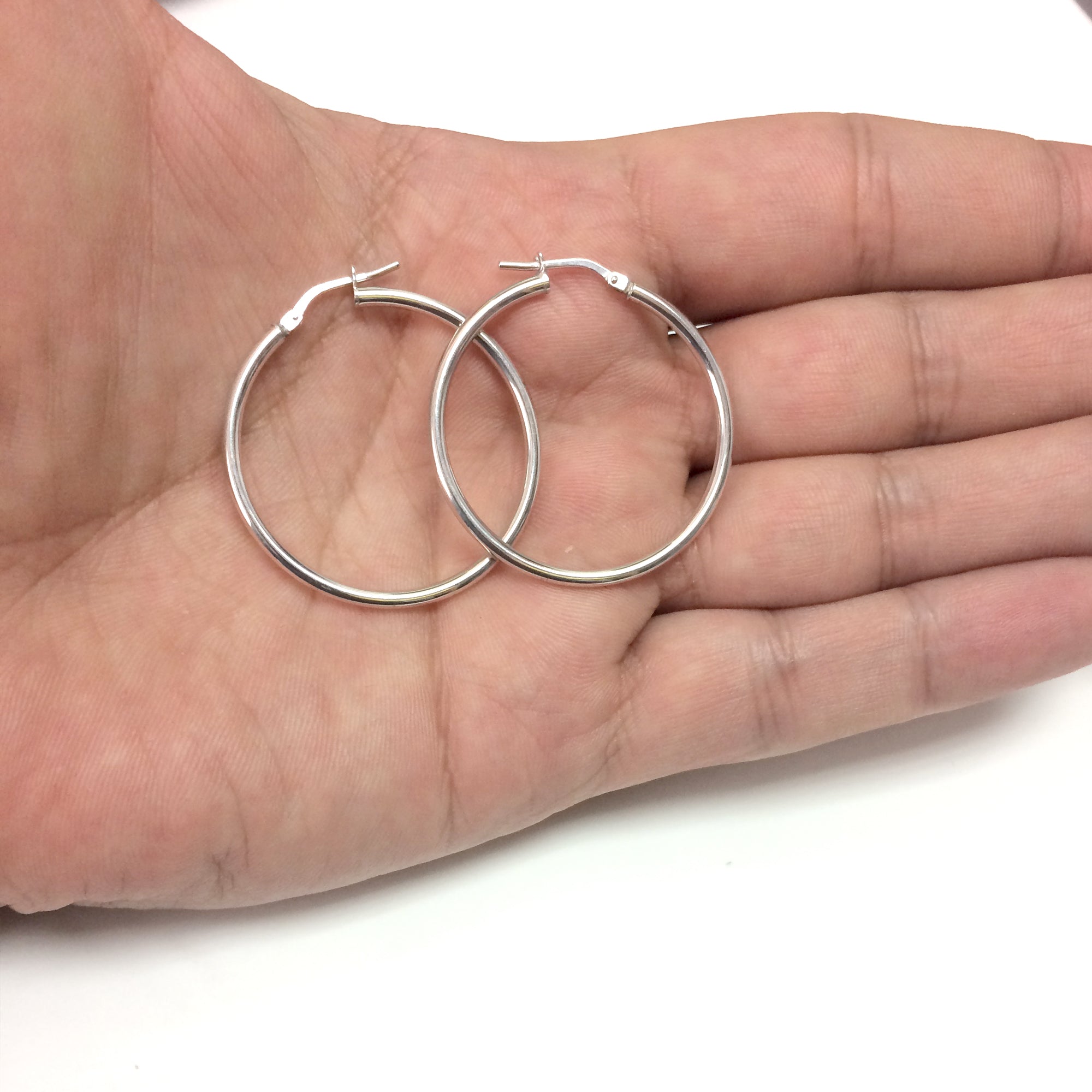 Sterling Silver Round Snuggable Huggie Hoop Earrings fine designer jewelry for men and women