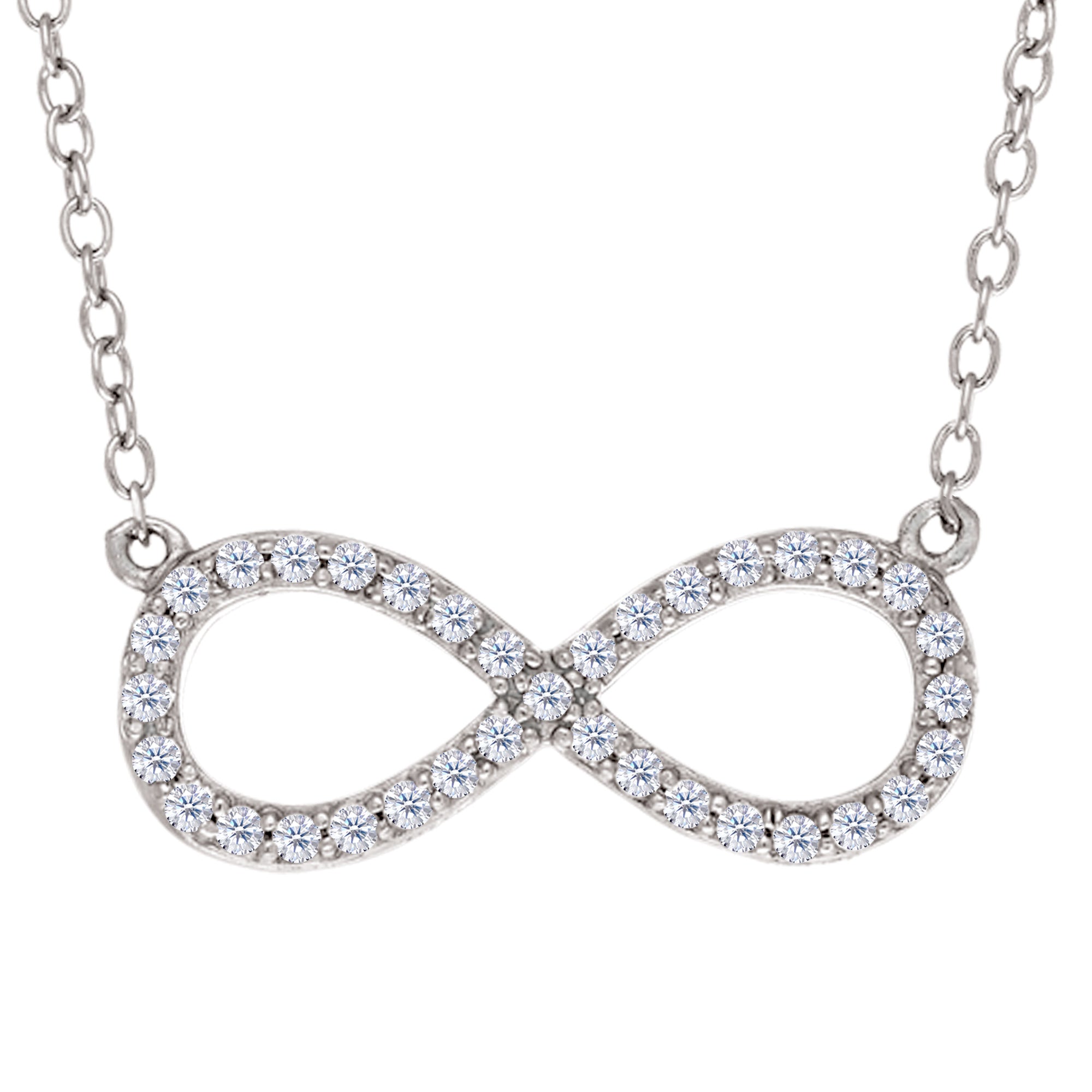 Infinity Sign Link And CZ Necklace In Sterling Silver, 18"