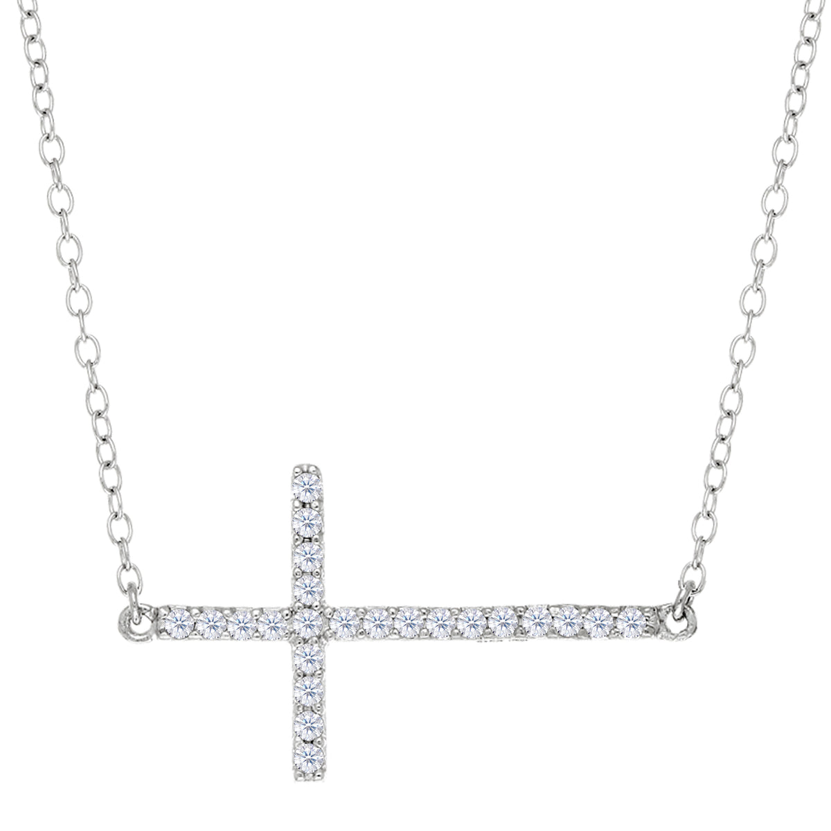 Collana con croce laterale e zirconi in argento sterling, gioielli di alta qualità da 18 pollici per uomini e donne