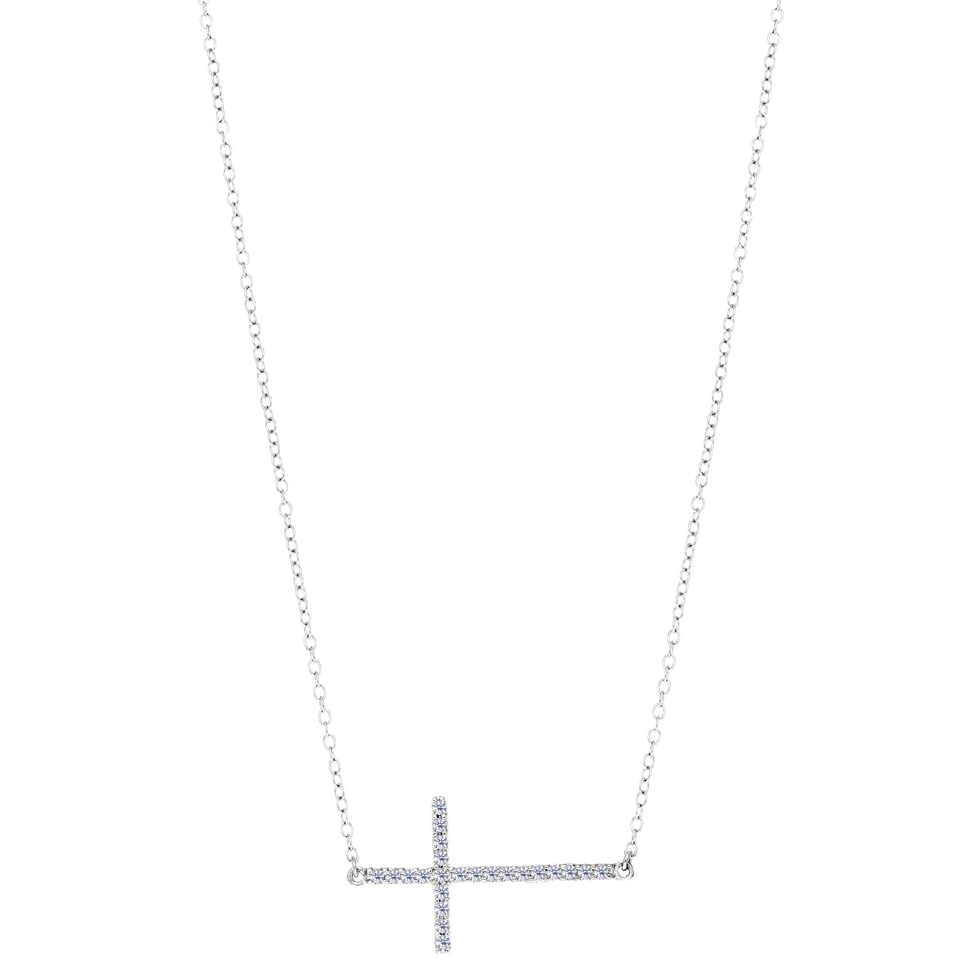 Collana con croce laterale e zirconi in argento sterling, gioielli di alta qualità da 18 pollici per uomini e donne