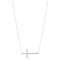 Sideways Cross And CZ halskæde i sterling sølv, 18" fine designer smykker til mænd og kvinder