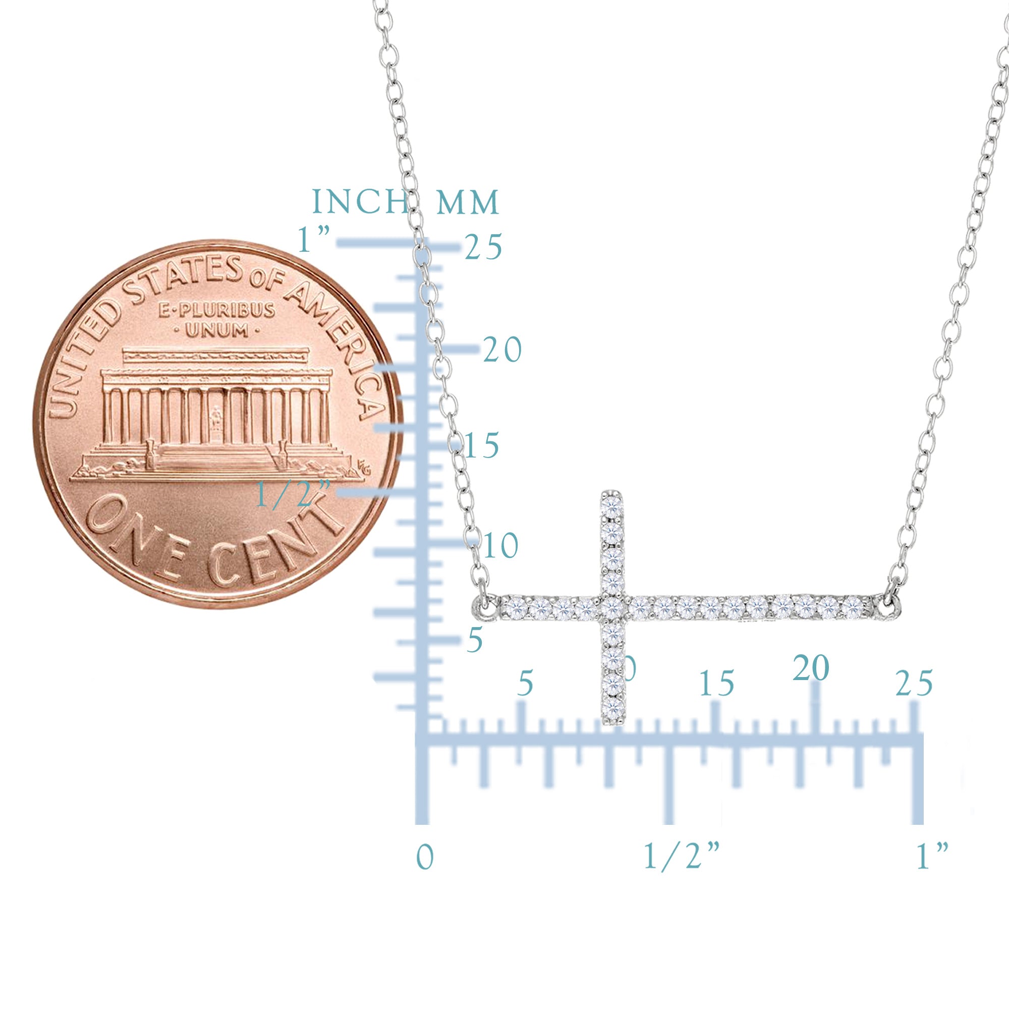 Sideways Cross And CZ halskæde i sterling sølv, 18" fine designer smykker til mænd og kvinder