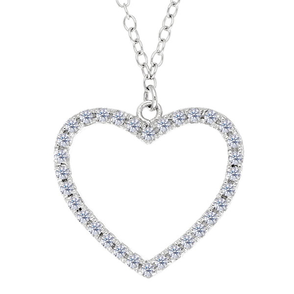 Heart And CZ Necklace In Sterling Silver, 18"
