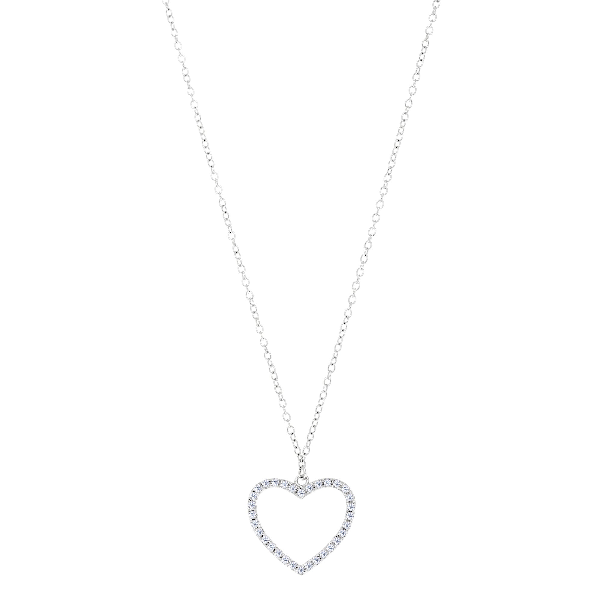Heart And CZ Necklace In Sterling Silver, 18"