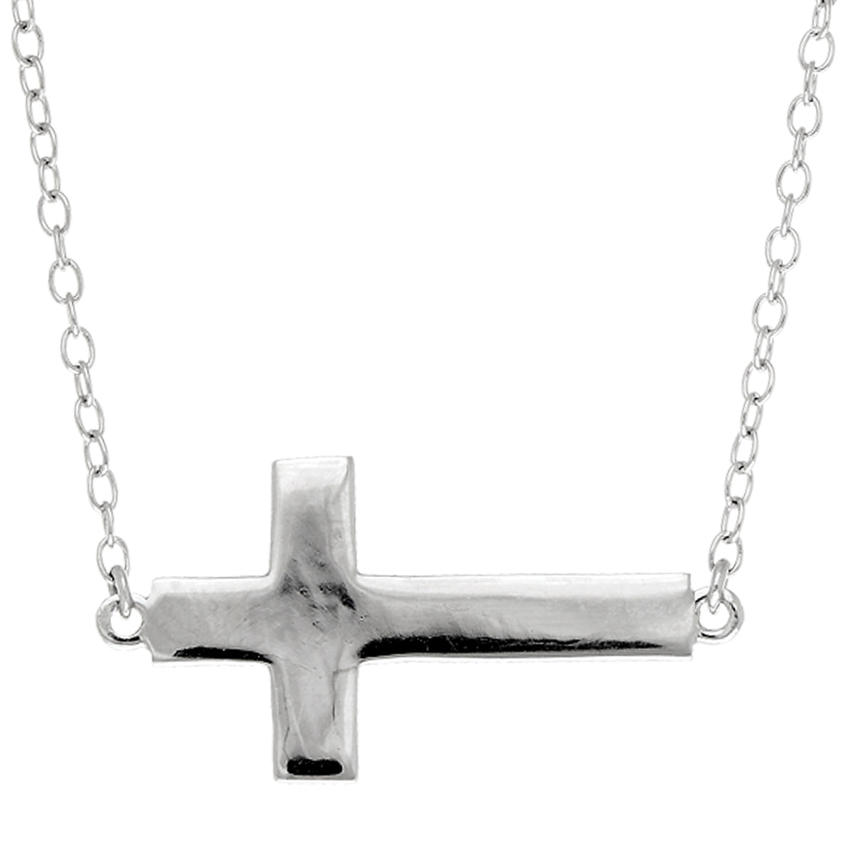 Sideways Cross Halsband i Rhodiumpläterat Sterling Silver - 18 tums fina designersmycken för män och kvinnor