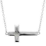 Sideways Cross Necklace In Rhodium Plated Sterling Silver - 18 Inches - JewelryAffairs
 - 1