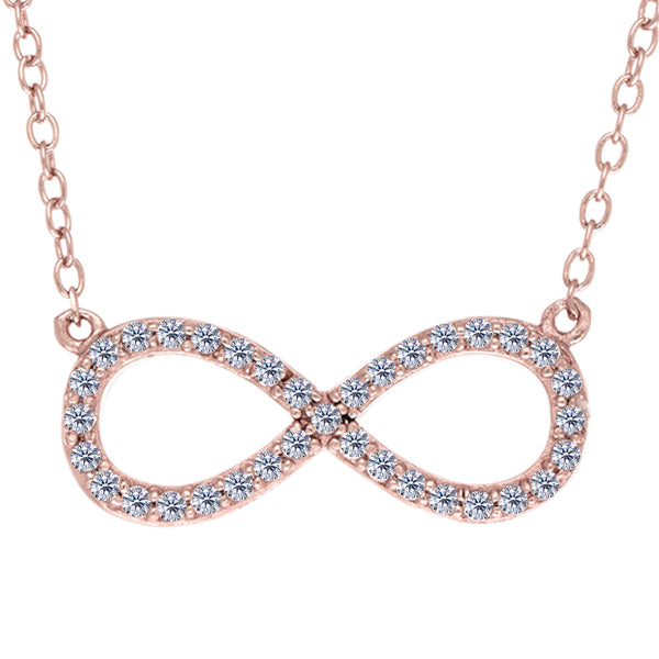 Infinity Sign Link And CZ Necklace In Rose Color Finish Sterling Silver, 18"