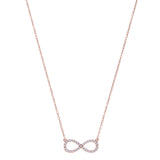 Infinity Sign Link And CZ Necklace In Rose Color Finish Sterling Silver, 18"