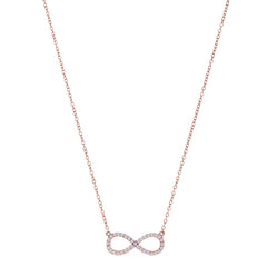 Infinity Sign Link And CZ Necklace In Rose Color Finish Sterling Silver, 18"