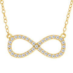 Infinity Sign Link And CZ Necklace In Yellow Color Finish Sterling Silver, 18"