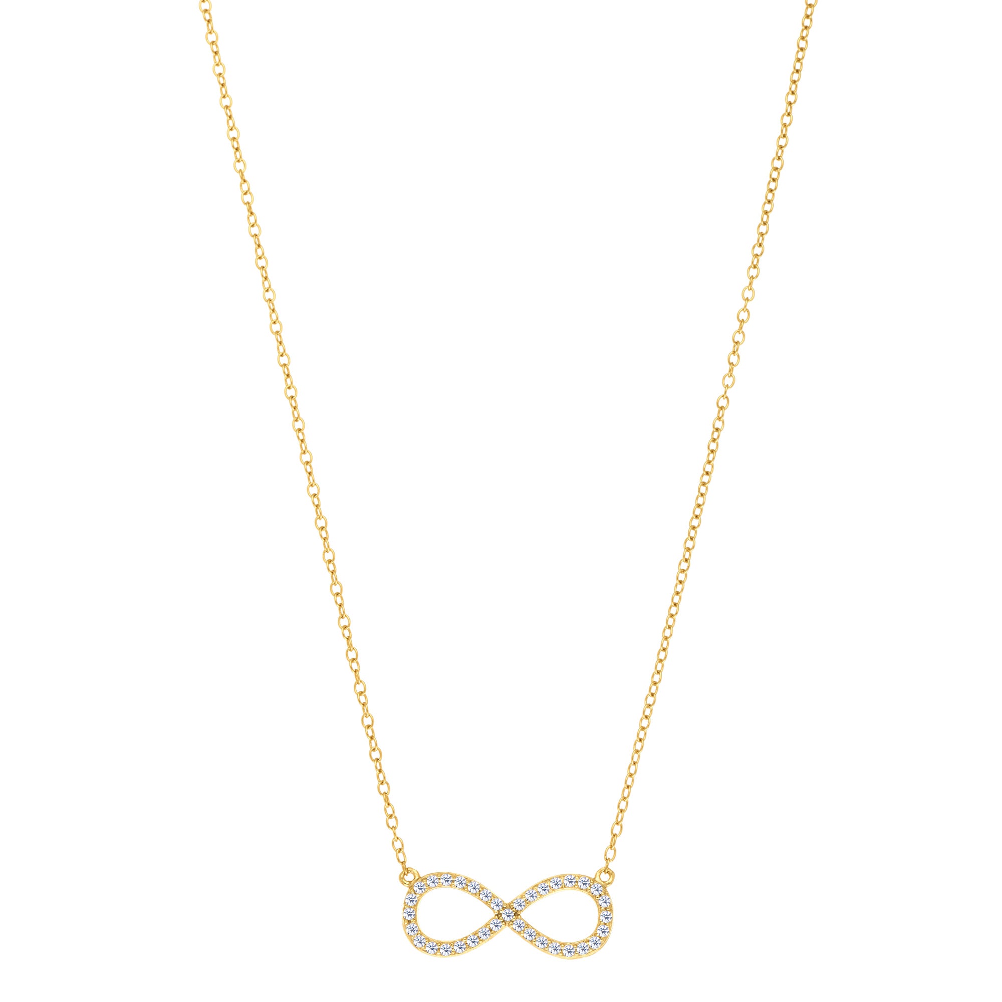 Infinity Sign Link And CZ Necklace In Yellow Color Finish Sterling Silver, 18"