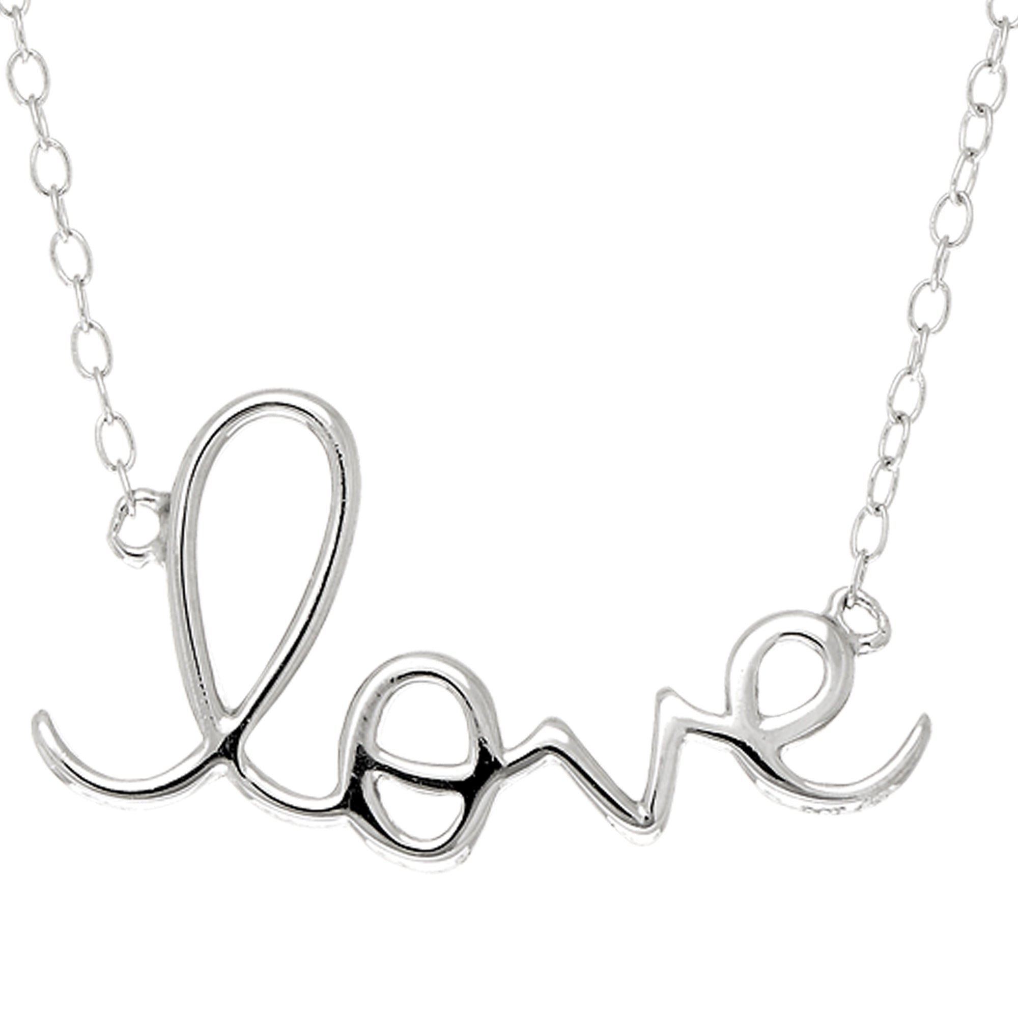Collana con logo Script Love in argento sterling, gioielli di alta qualità da 18 pollici per uomini e donne