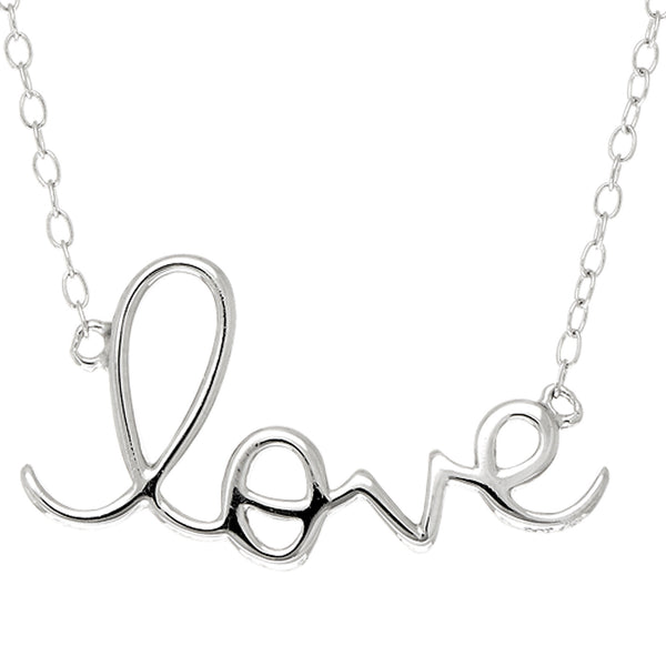 Script  Love Logo Necklace In Rhodium Plated Sterling Silver - 18 Inches - JewelryAffairs
 - 1