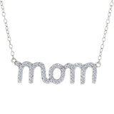 Mom Logo And CZ Necklace In Sterling Silver, 18"