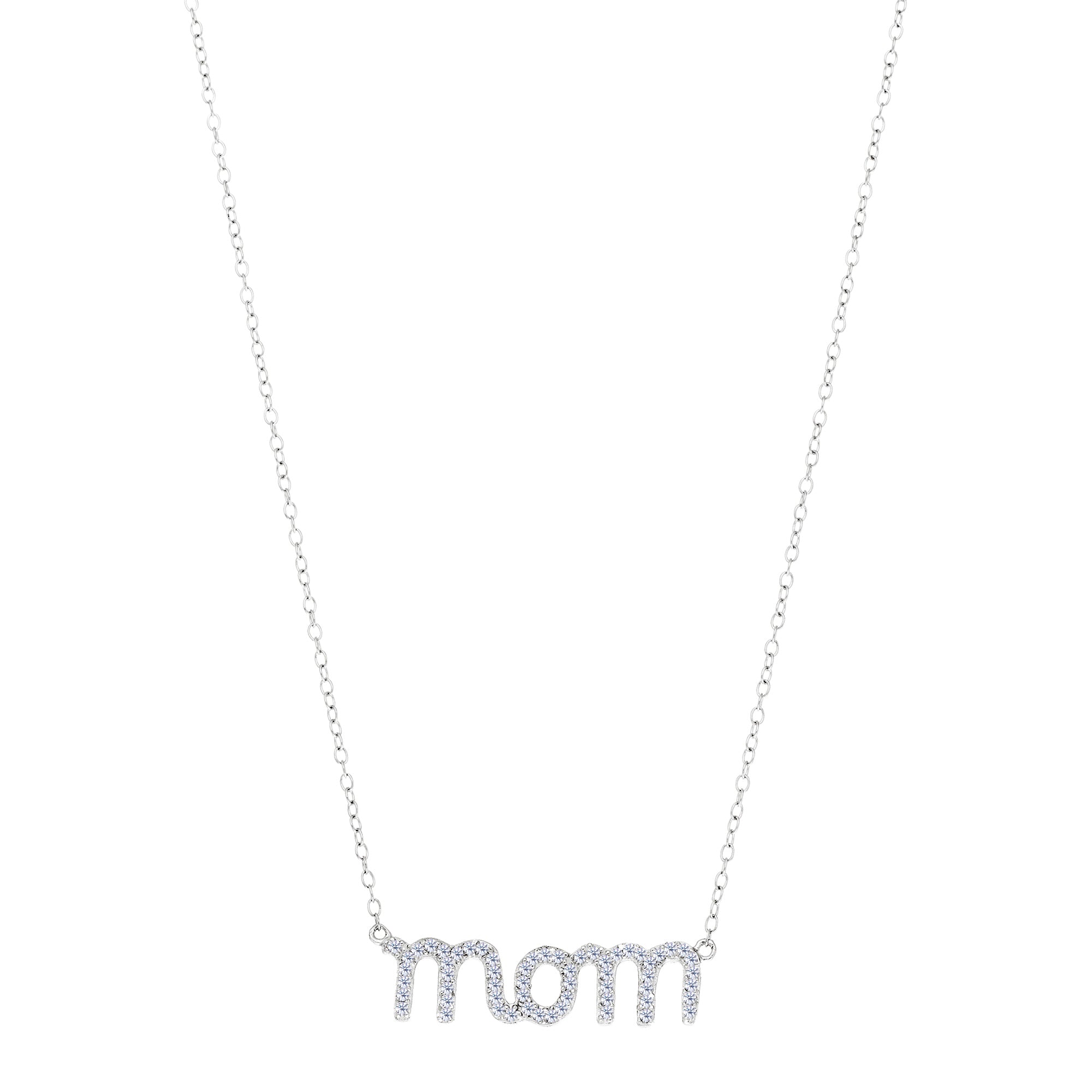 Mom Logo And CZ Necklace In Sterling Silver, 18" fine designer jewelry for men and women