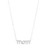 Mom Logo And CZ Necklace In Sterling Silver, 18"