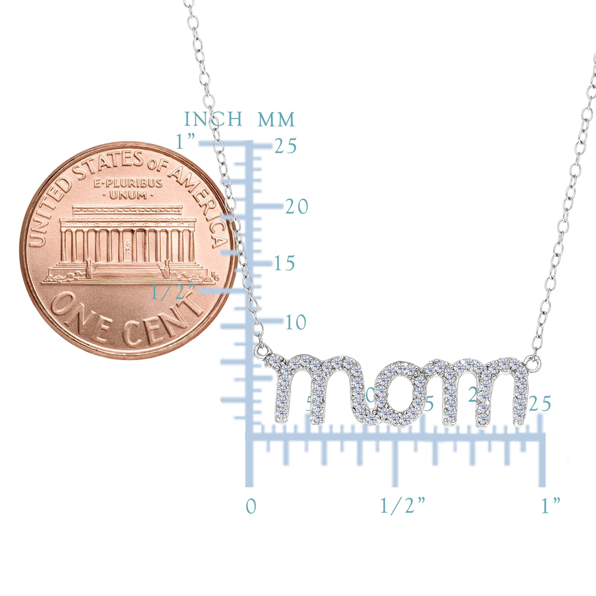 Mom Logo And CZ Necklace In Sterling Silver, 18"