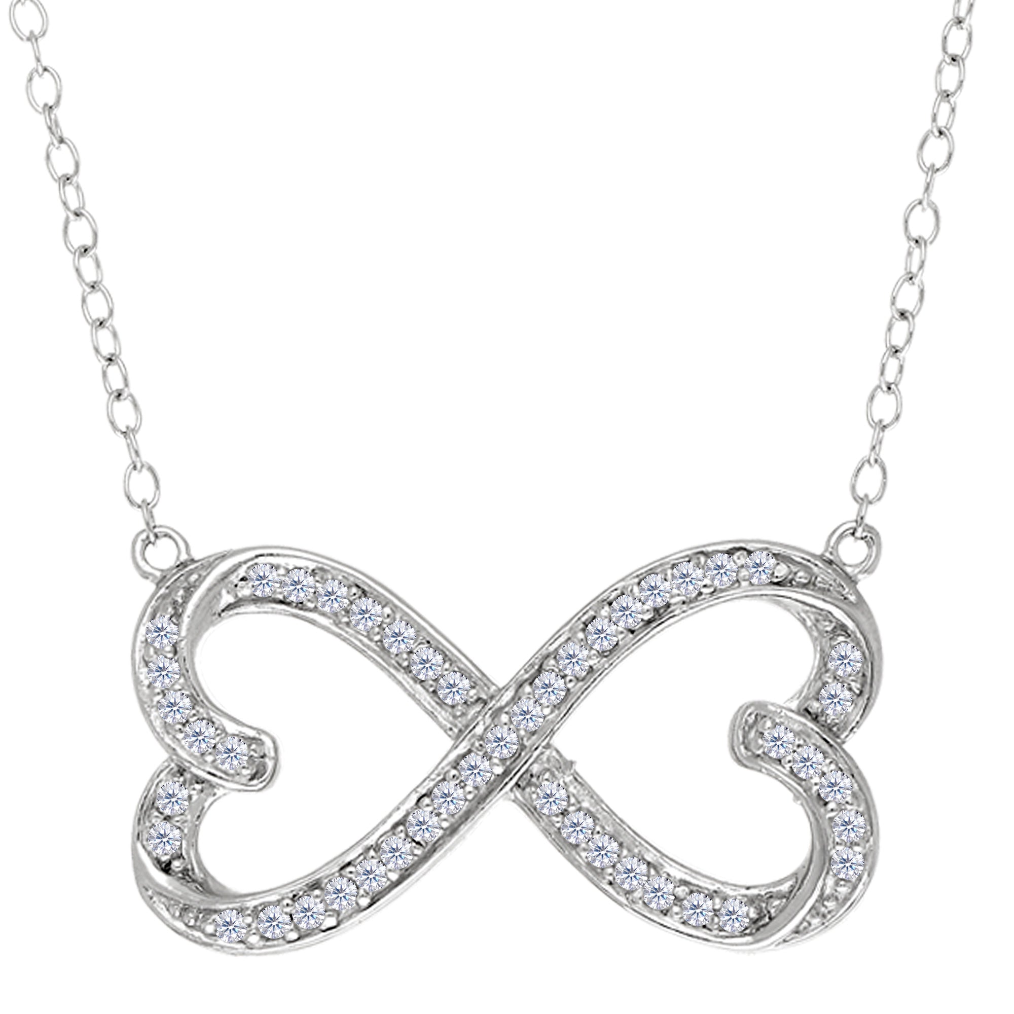 Double Heart Infinity Sign And CZ Halsband i Sterling Silver, 18" fina designersmycken för män och kvinnor