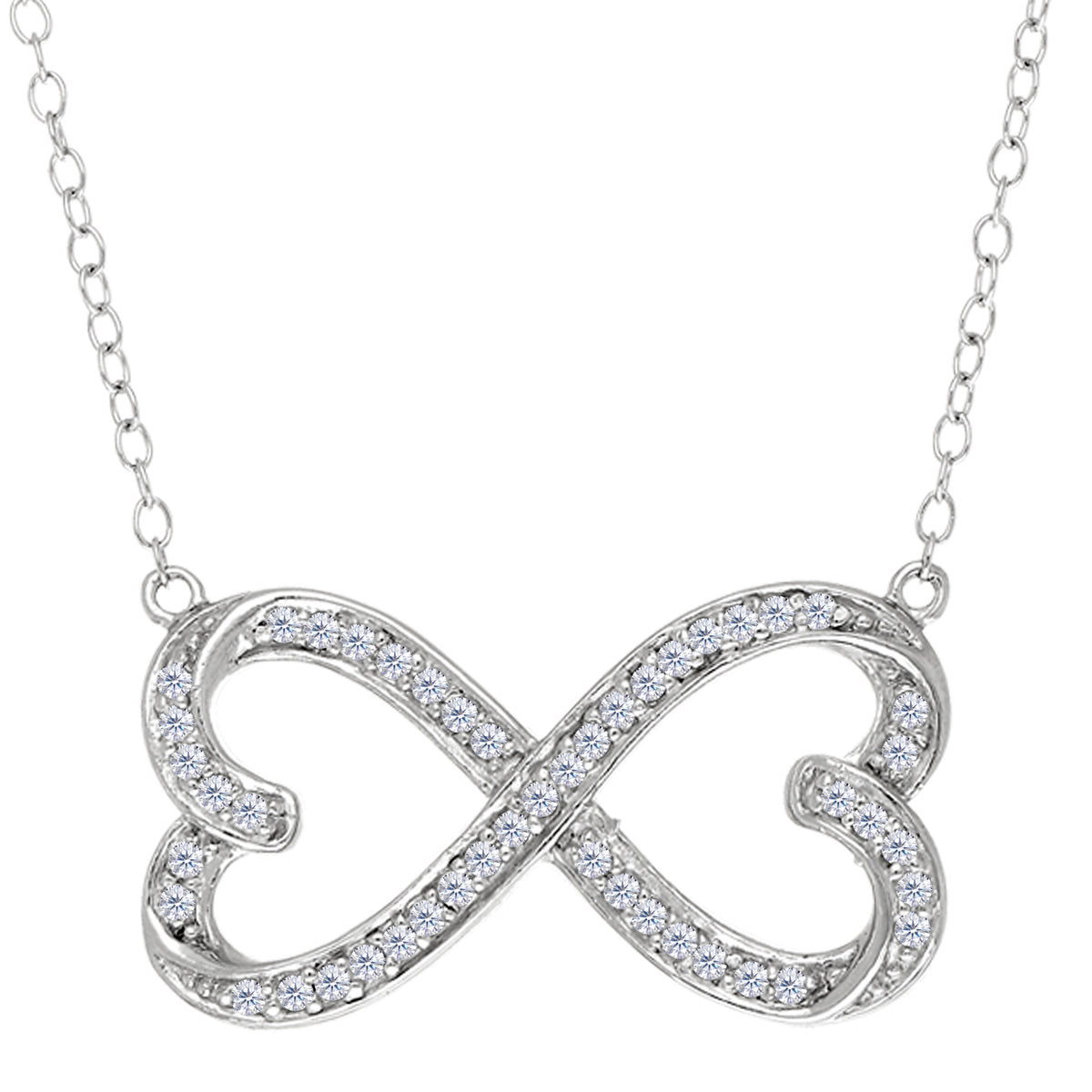 Collana con segno dell'infinito a doppio cuore e zirconi cubici in argento sterling, gioielli di alta moda da 18 pollici per uomini e donne