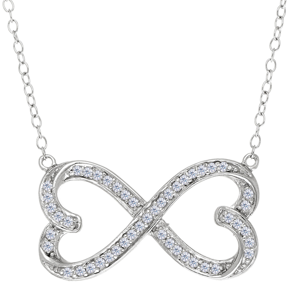 Collar con signo de infinito y circonita de doble corazón en plata de ley, joyería fina de diseño de 18" para hombres y mujeres