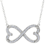 Double Heart Infinity Sign And CZ Necklace In Sterling Silver, 18"