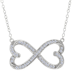 Double Heart Infinity Sign And CZ Necklace In Sterling Silver, 18" fine designer jewelry for men and women