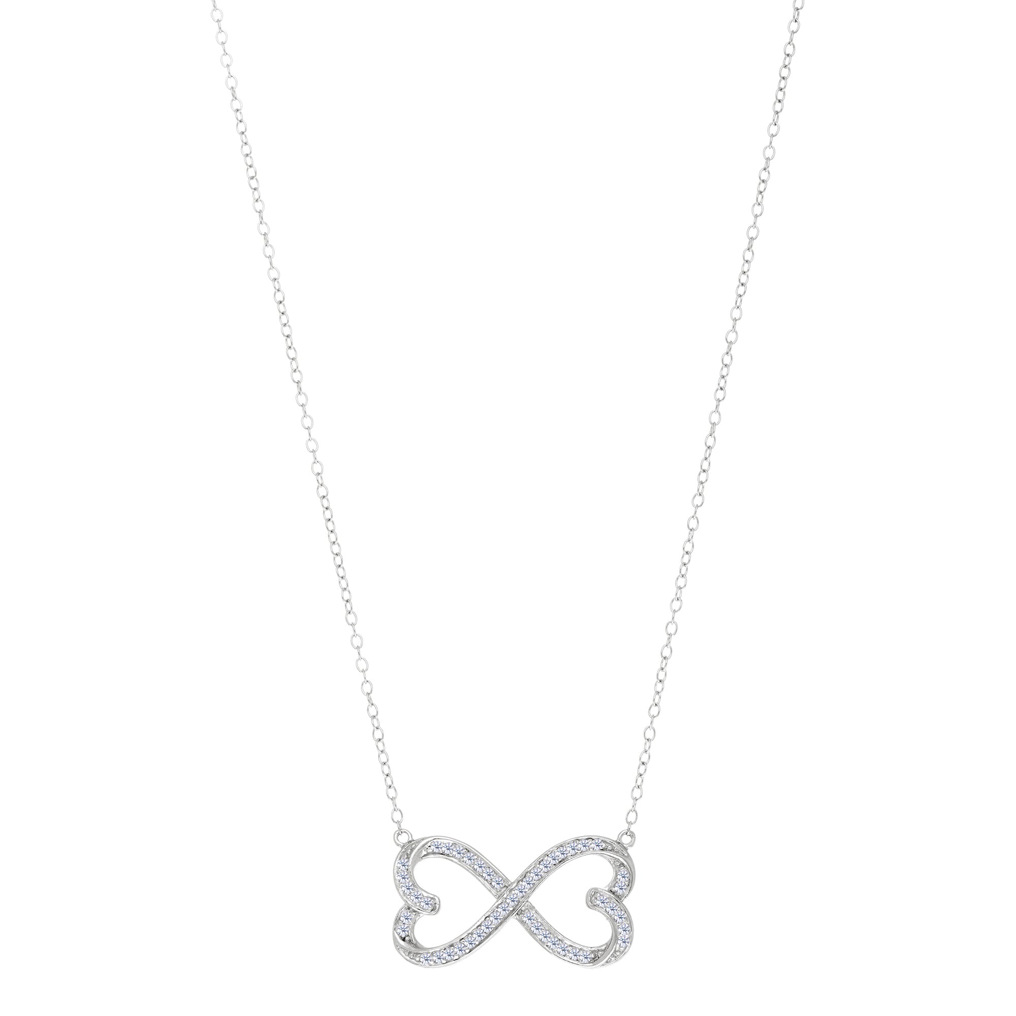 Double Heart Infinity Sign And CZ Halsband i Sterling Silver, 18" fina designersmycken för män och kvinnor