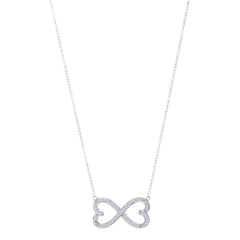 Double Heart Infinity Sign And CZ Necklace In Sterling Silver, 18" fine designer jewelry for men and women