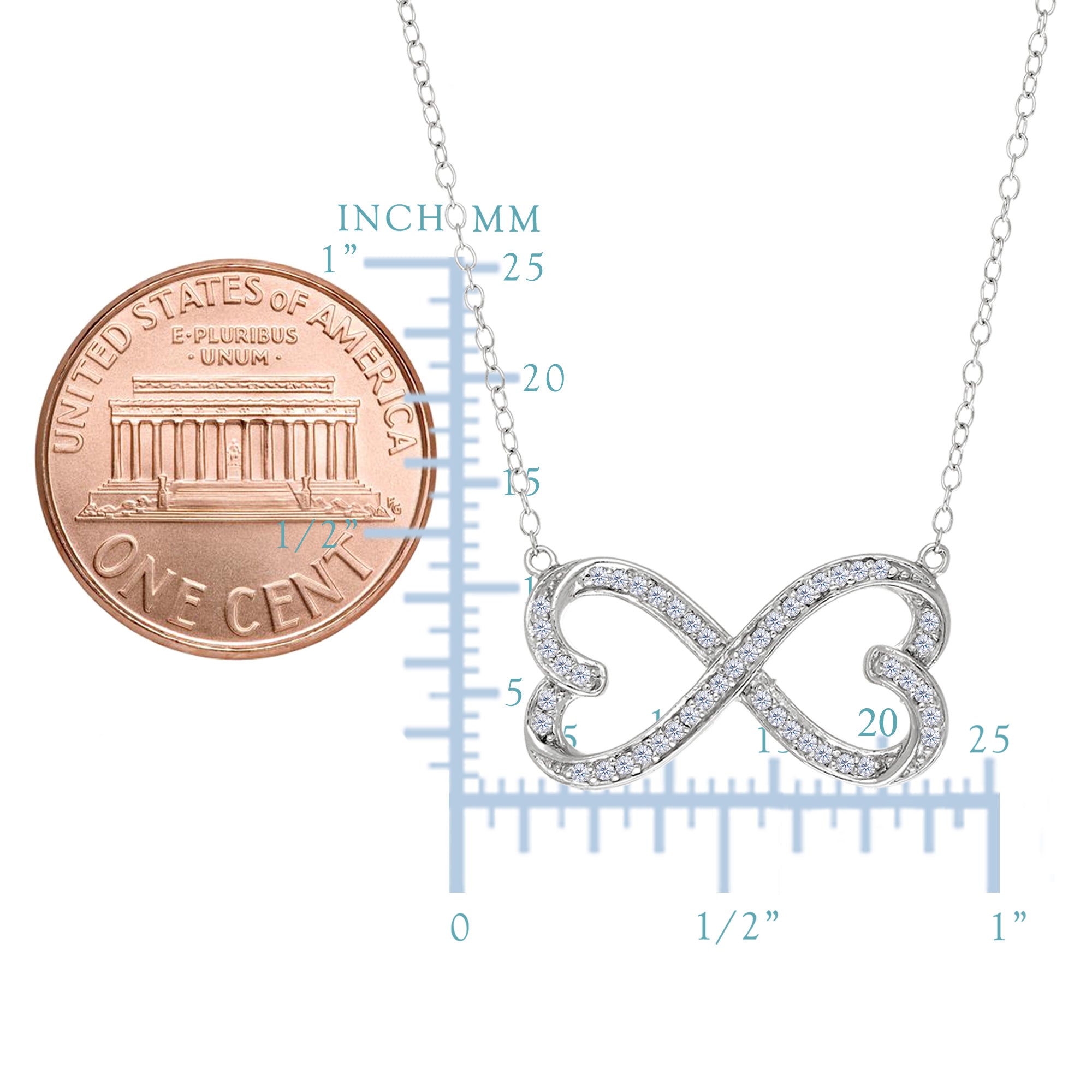 Collar con signo de infinito y circonita de doble corazón en plata de ley, joyería fina de diseño de 18" para hombres y mujeres