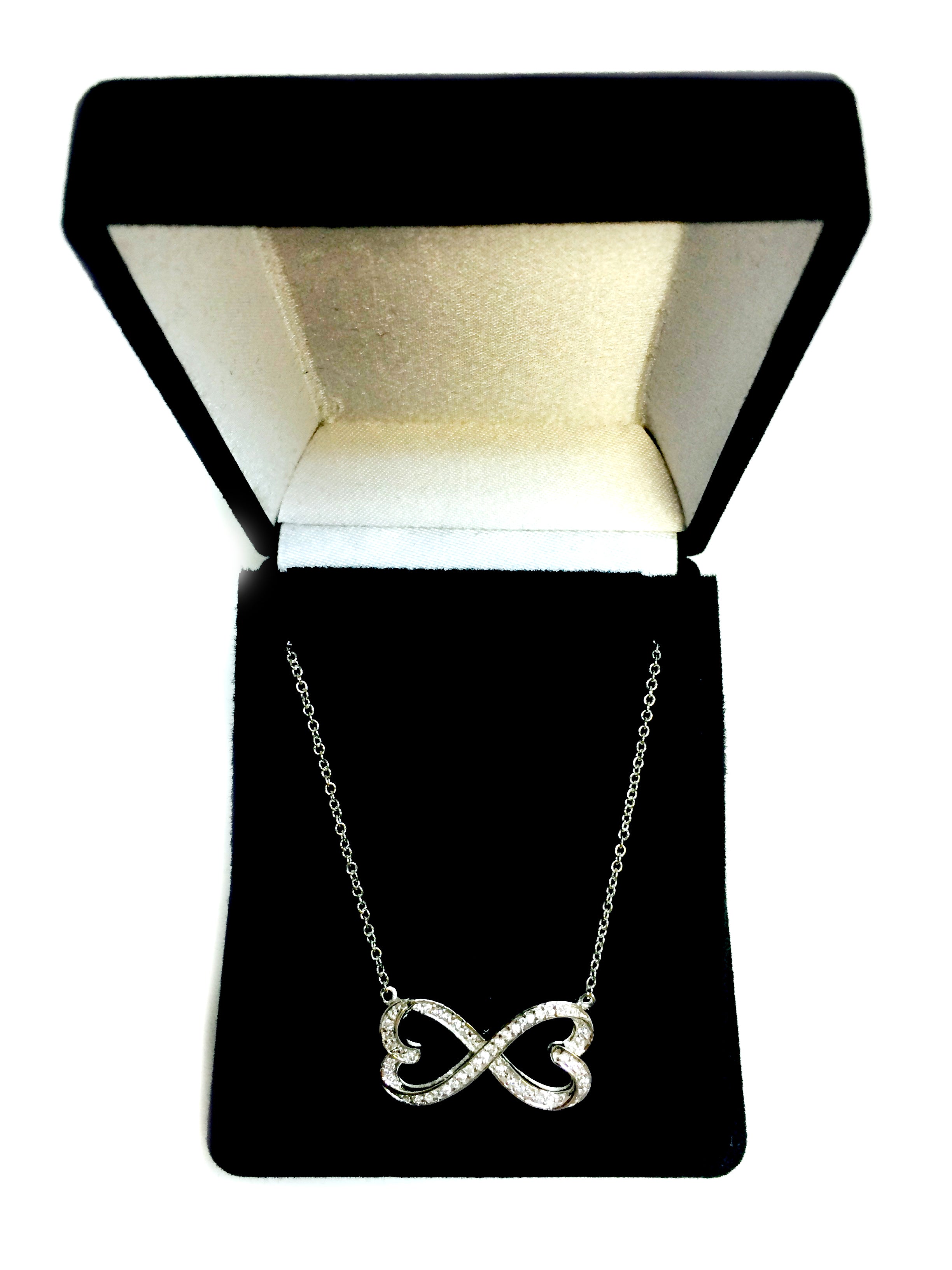 Double Heart Infinity Sign And CZ Necklace In Sterling Silver, 18" fine designer jewelry for men and women