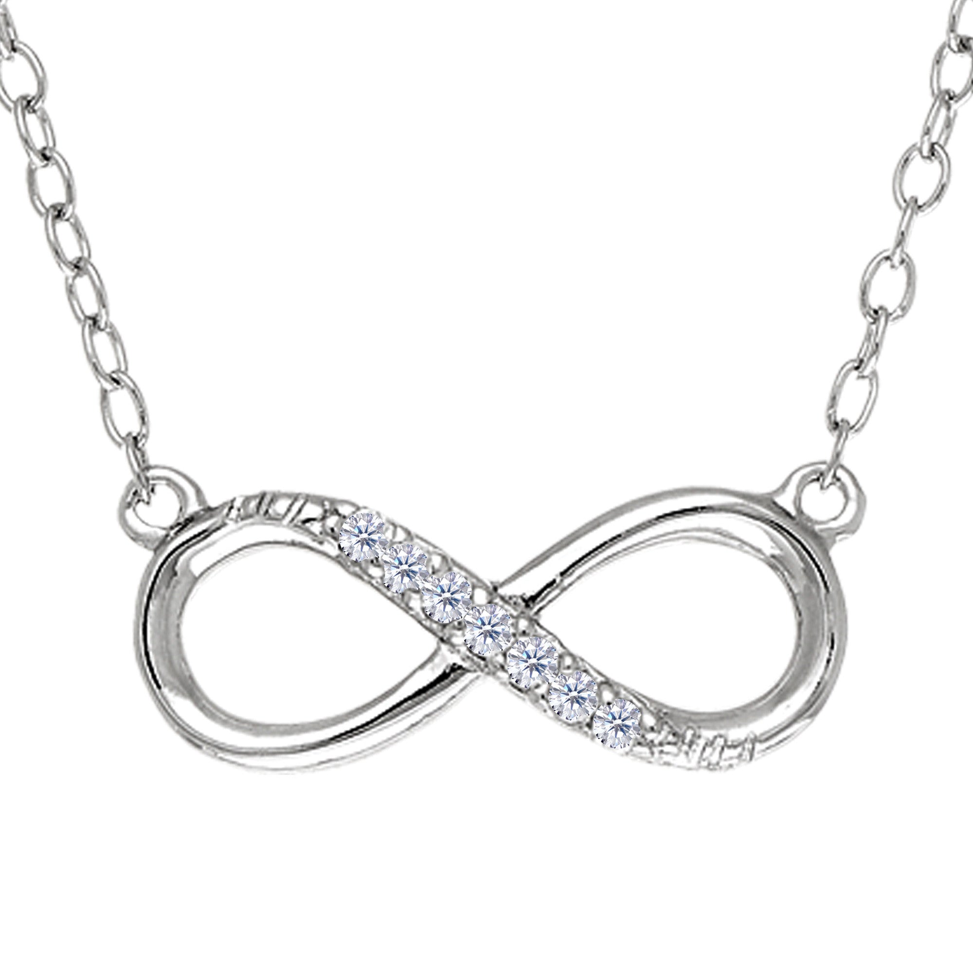 Infinity Sign Link With Cz Necklace In Rhodium Plated Sterling Silver - 18 Inches - JewelryAffairs
 - 1