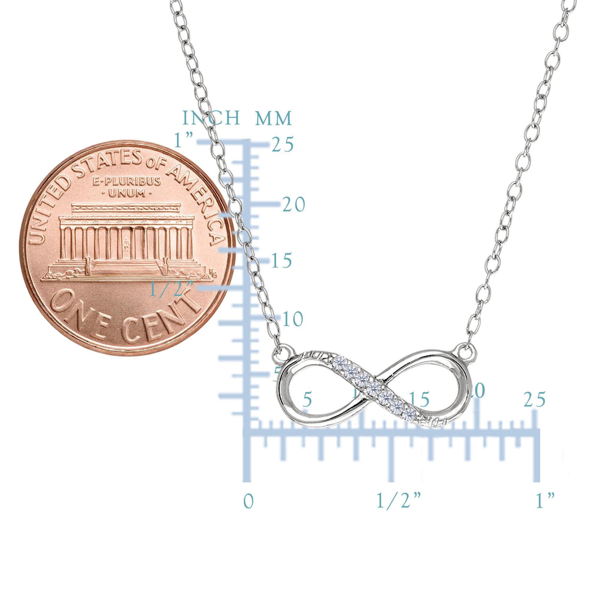 Infinity Sign Link With Cz Necklace In Rhodium Plated Sterling Silver - 18 Inches - JewelryAffairs
 - 3