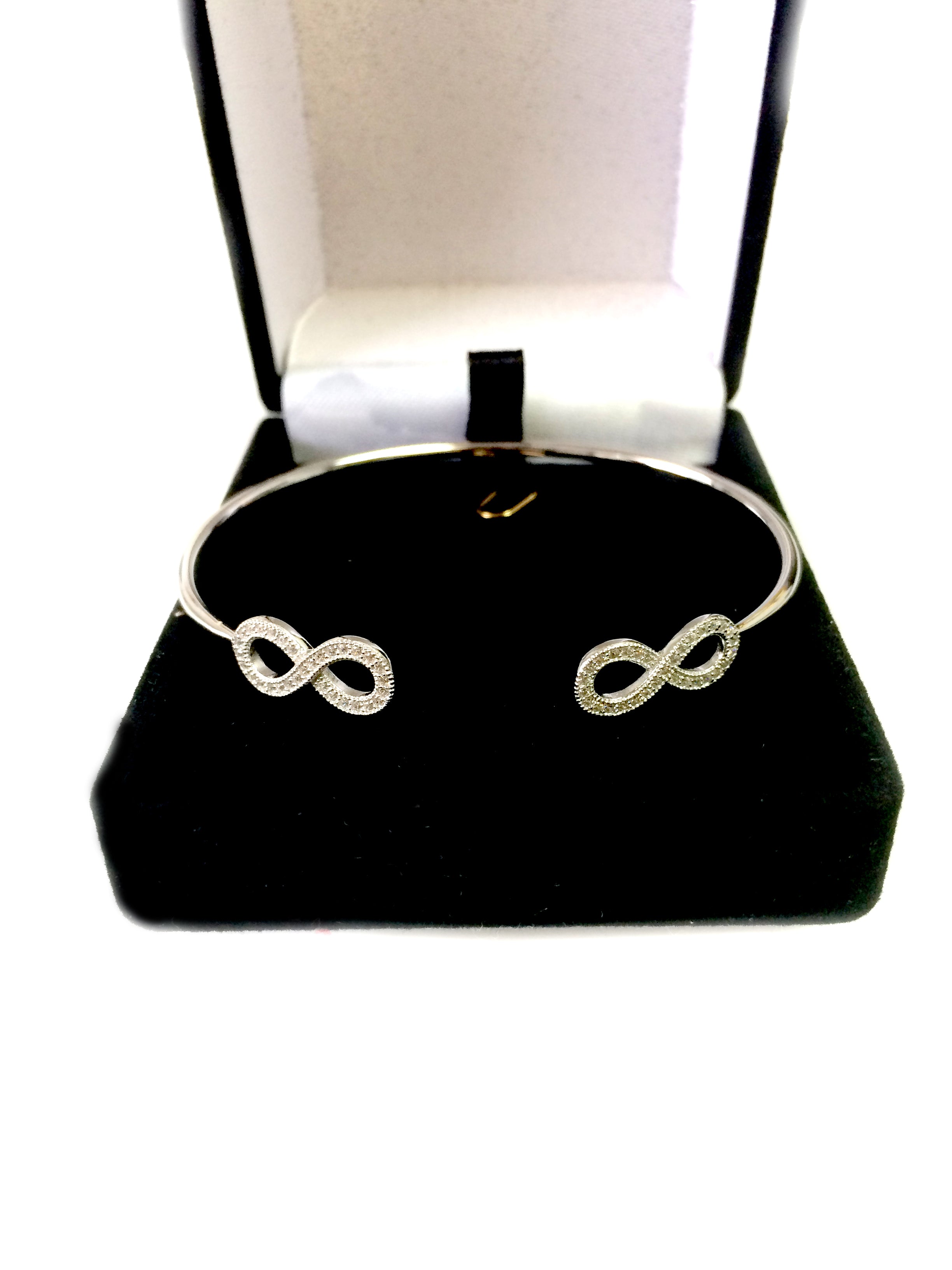 Sterling Silver Double CZ Infinity Ends Armband Cuff fina designersmycken för män och kvinnor