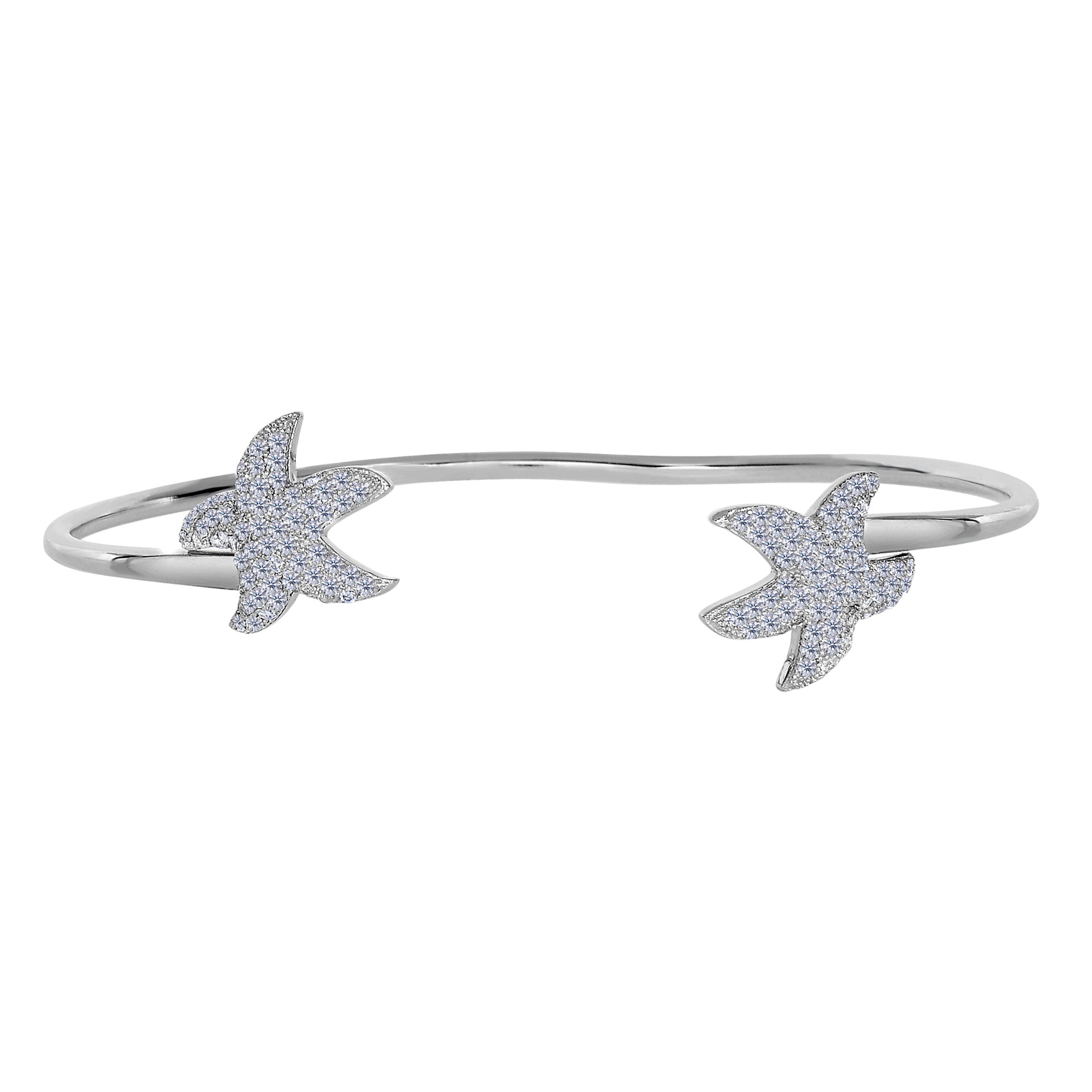 Sterling Silver Double CZ Starfish Ends Armband Cuff fina designersmycken för män och kvinnor