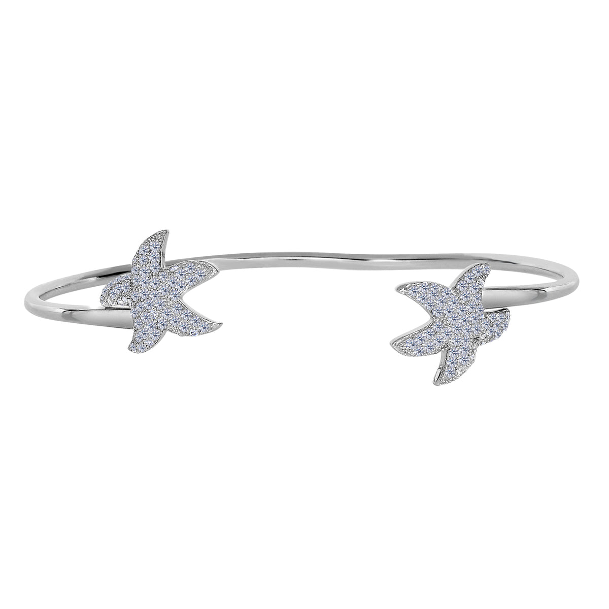 Pulsera de plata de ley con doble circonita cúbica y extremos de estrella de mar, joyería fina de diseño para hombres y mujeres