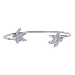 Sterling Silver Double CZ Starfish Ends Bracelet Cuff
