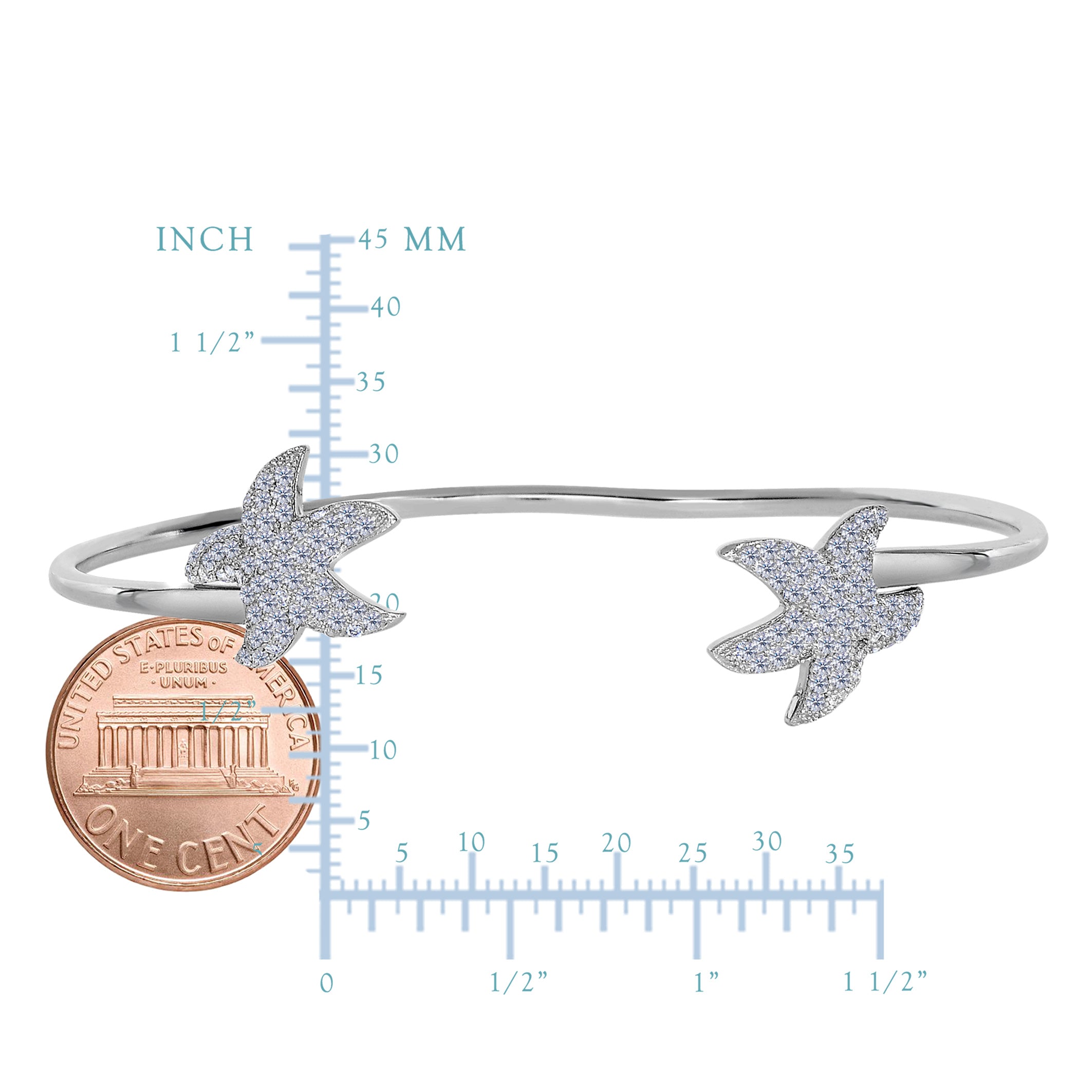 Sterling Silver Double CZ Starfish Ends Armband Cuff fina designersmycken för män och kvinnor