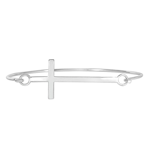 Sterling Silver  Sideways Cross Bangle With Hook Style Clasp