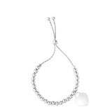 Sterling Silver Beads And Heart Charm Adjustable Bolo Friendship Bracelet , 9.25"