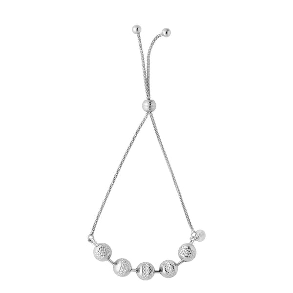 Sterling Silver Diamond Cut Beads Adjustable Bolo Friendship Bracelet , 9.25"