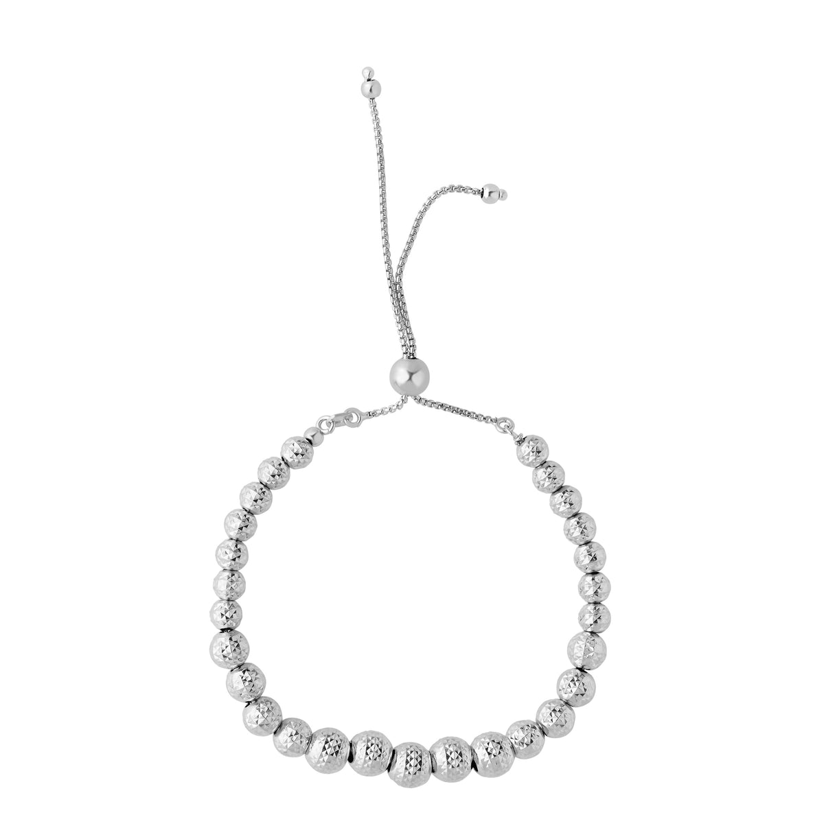 Sterling sølv diamantslipte graduerte perler Justerbart Bolo Friendship Armbånd, 9,25" fine designersmykker for menn og kvinner