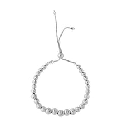 Sterling Silver Diamond Cut Graduated Beads Adjustable Bolo Friendship Bracelet , 9.25"