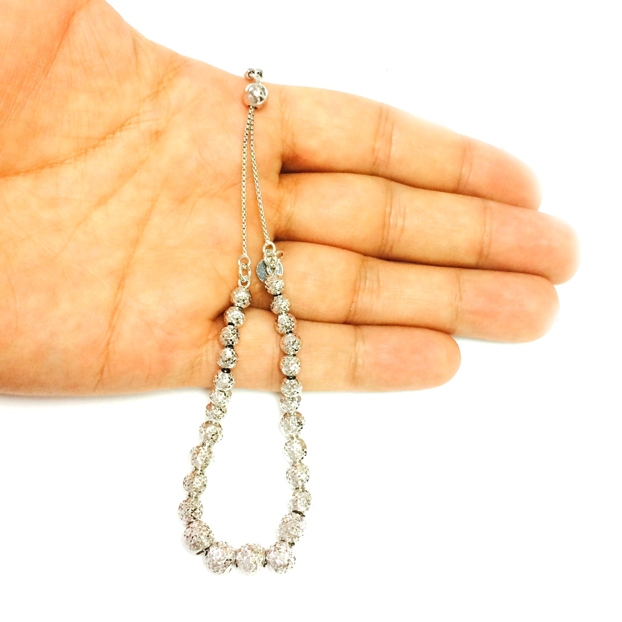 Bracciale dell'amicizia Bolo regolabile con perline graduate in argento sterling con taglio a diamante, gioielli di design da 9,25" per uomini e donne
