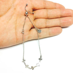 Sterling Silver Diamond Cut Sideways Crosses Adjustable Bolo Friendship Bracelet , 9.25"