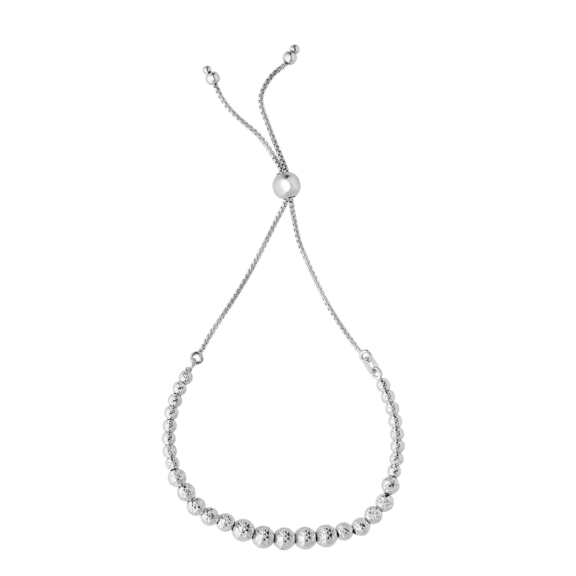 Sterling Silver Graduate Size Diamond Cut Beads Adjustable Bolo Friendship Bracelet , 9.25" fine designer jewelry for men and women