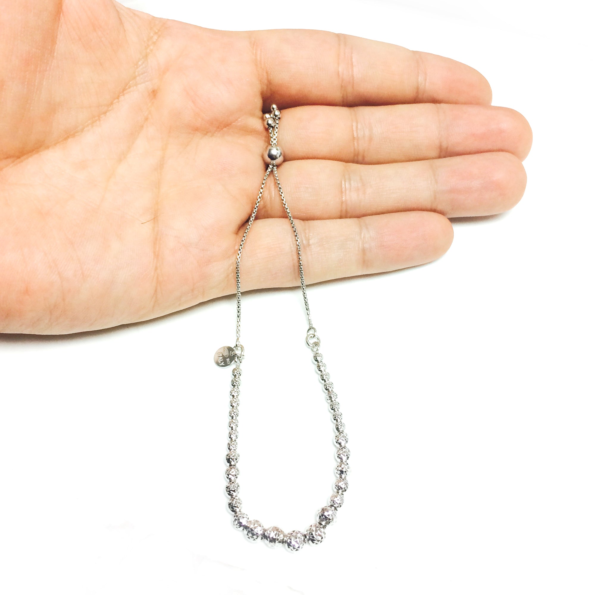 Sterling Silver Graduate Size Diamond Cut Beads Adjustable Bolo Friendship Bracelet , 9.25" fine designer jewelry for men and women