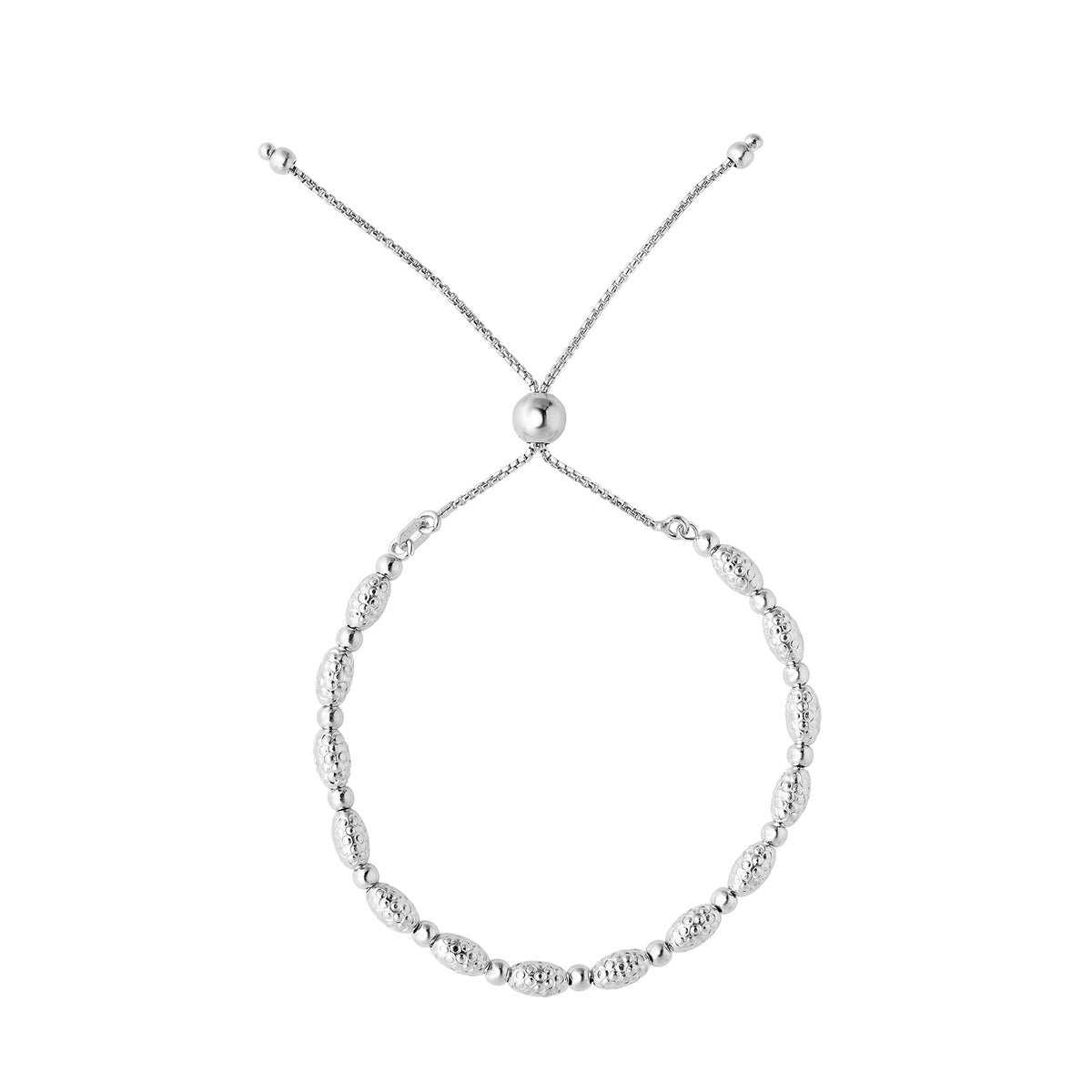 Sterling sølv runde og ovale teksturerte perler Justerbart Bolo vennskapsarmbånd, 9,25" fine designersmykker for menn og kvinner