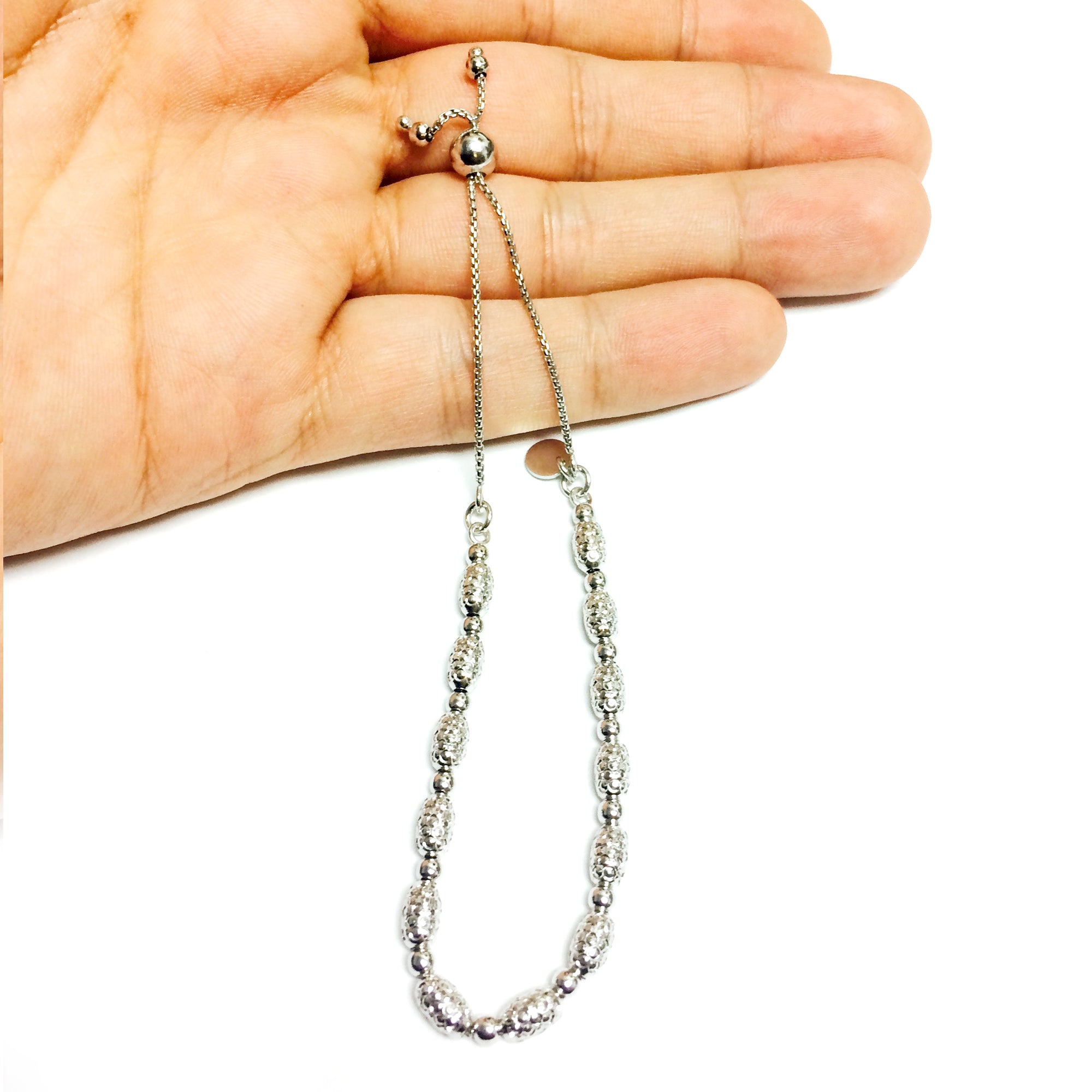 Sterlingsølv runde og ovale teksturerede perler Justerbart Bolo Venskabsarmbånd, 9,25" fine designersmykker til mænd og kvinder