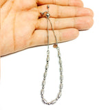 Sterling Silver Round And Oval Textured Beads Adjustable Bolo Friendship Bracelet , 9.25"