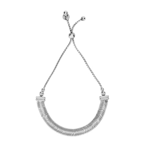 Sterling Silver Herringbone Style Element Adjustable Bolo Friendship Bracelet , 9.25"
